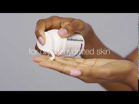 Text, Nourish your skin. Super rich repair. For dry dehydrated skin. Dermatologica. A woman rubs into fingers. 
