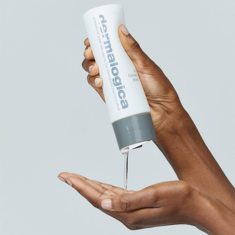 special cleansing gel being dispensed into hand